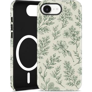 Magnetic Flower Case for iPhone 16 Pro Max, Green | Compatible with MagSafe, Cute Floral Aesthetic Design, TPU and PC Shockproof Protective Phone Cover for Women Girls