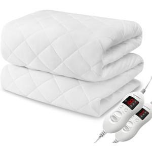 Heated Mattress Pad Queen Size, Electric Mattress Pad Cover w/Dual Control 8 Heating Settings, Bed Warmer w/ 4 Auto Shut Off Settings, UL Certified, Deep Pocket, Machine Washable, White