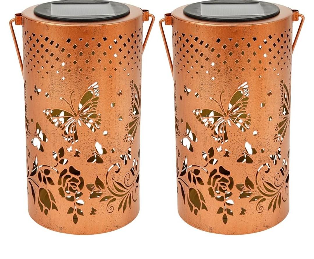 2Pcs Butterfly Solar Lantern, Vintage Butterfly Solar Lights for Outside, Gifts Hanging Lantern for Patio Yard