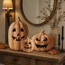 Whaline 3 Pcs Halloween Terracotta Pumpkin Lantern Halloween Decor
