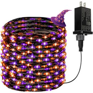 66Ft 200 LED Halloween Fairy Lights Plug in, 8 Modes String Lights with Timer for Outdoor & Indoor, Waterproof Twinkle Lights for Bedroom Garden Party Patio Halloween Decorations (Purple & Orange)