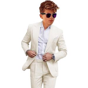 Boys Linen Suits Casual 2 Piece Summer Beach Wedding Tuxedo Suit for Boy Ring Bearer Outfit (10, Ivory)
