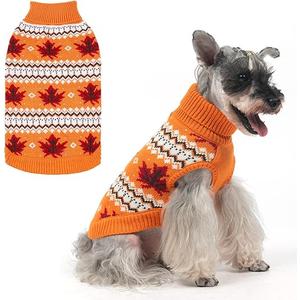 KOOLTAIL Cable Knit Dog Sweater Turtleneck, Cold Weather Pullover Classic Knitwear, Thick Warm Winter Pet Clothes, Fall Maple Leaves Thanksgiving Dog Sweater for Small Medium Large Dogs Cats, Orange M