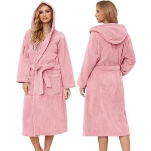 Hooded Bathrobes for Women, Soft Long Towel Robes for Women - Quick Dry yet Warm (Large-X-Large, Light Pink)