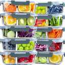 VERONES 10 Pack Glass Meal Prep Containers 2 Compartment Set, 30 OZ Airtight Glass Lunch Containers, Glass Food Storage Containers with Lids, for Microwave, Oven, Freezer & Dishwasher Friendly，Grey