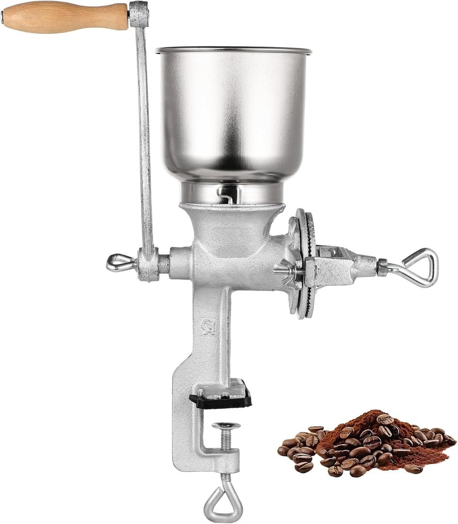 High Hopper Corn Grinder, Cast Iron Grain Grinder Manual Coffee Grinder, Mill-Heavy Duty Hand Grinder with Large Hopper for Barley Wheat Berries Coffee Chickpeas Pepper Dried Beans, Corn and Flours