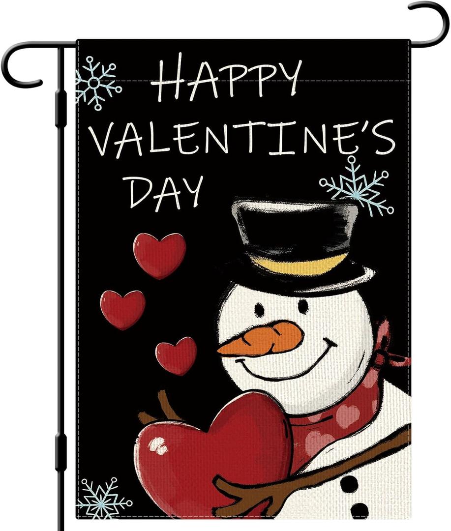 DLZDN Happy Valentines Day Snowman Love Heart Garden Flag 1218 Inch Double Side Vertical Burlap Farmhouse Yard Sign Holiday Outdoor Decoration