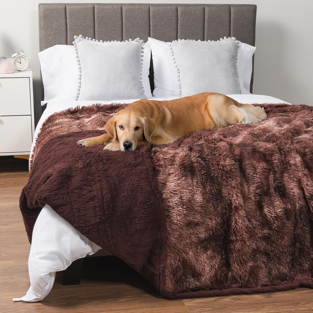 PetAmi Waterproof Dog Blanket for Large Dog, Calming Pet Blanket Bed Couch Cover Protector, Washable Sherpa Faux Fur Throw for Sofa Furniture Protection, Soft Fluffy 60x80 Tie-Dye Brown
