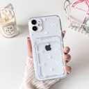 NITITOP Compatible with iPhone 12 Case Clear with Card Holder Cute Bow Knot Love Heart Design for Women Girls Soft TPU Shockproof Wallet Case Protective Phone Cover - White