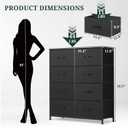 8-Drawer Dresser for Bedroom, Anti-Tip Tall Storage Organizer Chest of Drawers with Wooden Top and Metal Frame Fabric Bins for Closet, Living Room, Hallway, Entryway, Black, 11.8"D x 31.4"W x 36.3"H