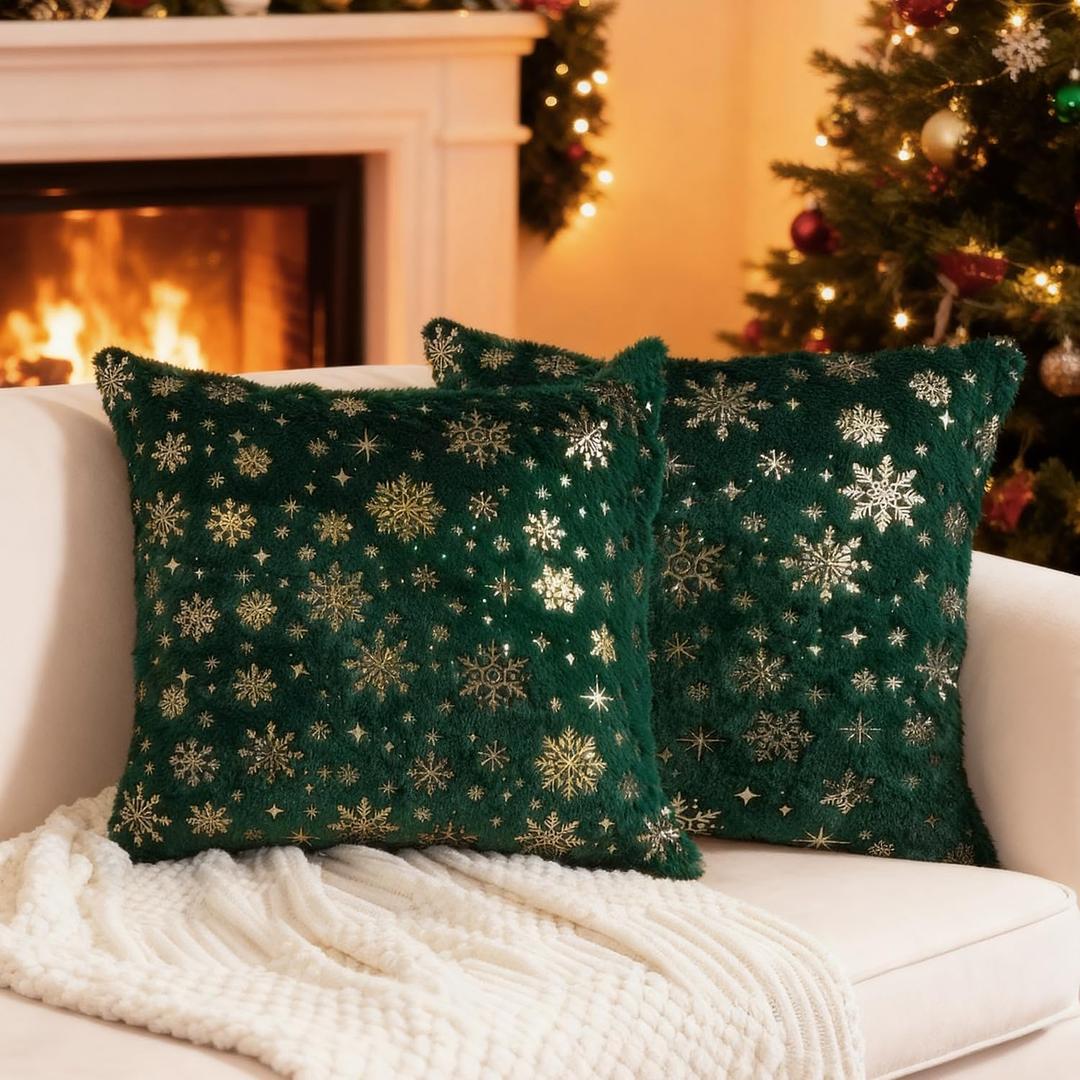 Artmag Christmas Throw Pillow Covers 24x24 inch Set of 2, Decorative Golden Snowflake Pillow Covers Cushion Case Holiday Decoration for Home Couch Sofa