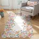 Wonnitar Washable 3x5 Bedroom Rug, Soft Camellia Floral Area Rugs for Living Room, Non Slip Boho Flower Nursery Rug Scalloped Throw Carpet for Kids Room Bedside Entryway Laundry Room (Beige,3'x5')
