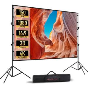 Projector Screen with Stand - 150 Inch Projector Screen Outdoor Indoor Projector Screens 16:9 4K HD Outdoor Movie Screen with Carry Bag, Enioy Home Theater Projection Screen
