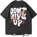 Men's Letter Graphic Oversized Tshirts Ripped Short Sleeve Baggy Distressed Tee Shirt (Medium, Black)