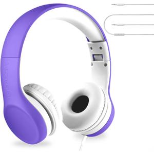 LilGadgets Kids Headphones for School - Purple, Ages 3-7 - Foldable On-Ear Wired Headphones with Cord - Volume Limiting 93dB & Noise Reduction - Built-in Mic & SharePort Audio Sharing