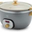 GreenLife 6 QT Ceramic Non Stick Slow Cooker, PFAS-Free Programmable Removable Pot for Family Meals, Sear on Stovetop Keep Warm, Digital Timer, Dishwasher Safe Glass Lid & Crock, Quartz Grey