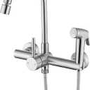 Wall Mount Kitchen Faucet with Side Sprayer, Commercial Sink Faucet 8 Inch Center, 360 Swivel Spout, Dual Functional Sprayer, Utility Sink Mixing, 304 Stainless Steel, Brushed Nickel Finish