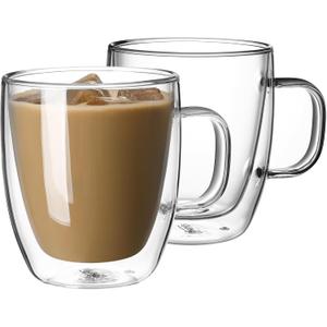 Sweese 12.5 oz Double Wall Glass Coffee Mugs Set of 2 - Insulated for Espresso, Latte, Tea Beverages