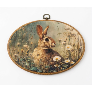 Sviojuce Vintage Bunny Oval Wall Art Decor, Rustic Farmhouse Wildflower Bunny Framed Canvas Prints Wall Artwork, Easter Rabbit Wall Hanging Decor for Bedroom Living Room Decorations, 8.6x11.4 Inch
