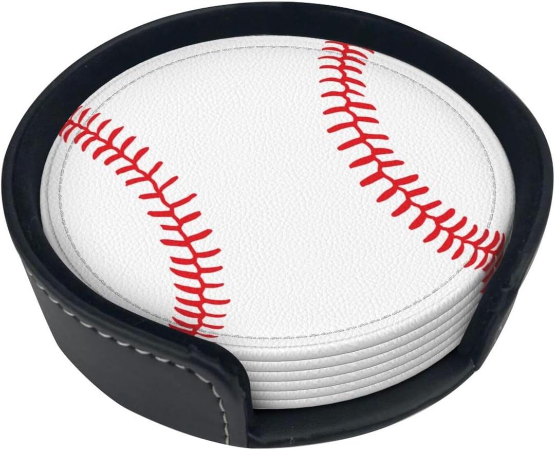 Funny Baseball Design Drink Coasters Protect Furniture from Water Marks and Damage,Suitable for Kinds of Cups,Set of 6