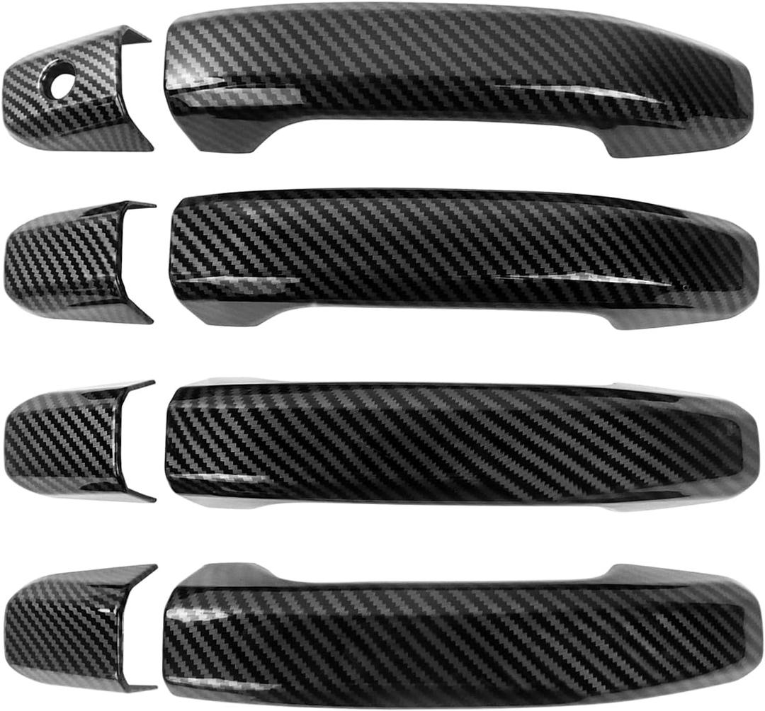 Door Handle Covers Trim Compatible with 2014-2024 Chevrolet Silverado+GMC Sierra Suvs Trucks Carbon Fiber Style Without Passenger Keyhole Exterior Accessories 8PCS