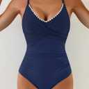 Aidonger Women's One Piece Swimsuit Tummy Control Front Cross Bathing Suit Color Block Slim Tie Back High Waisted Swimwear (XL)