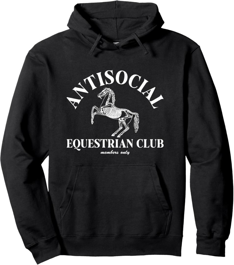 Equestrian Antisocial Club Skeleton Horse Pullover Hoodie (Small, Black)