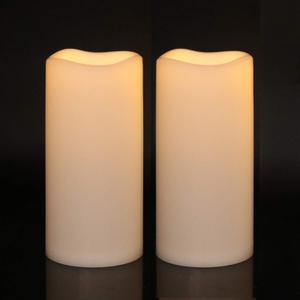 Eldnacele Waterproof Flameless Flickering Candles with 6 Hours Timer, Indoor Outdoor White LED Plastic Battery Operated Pillar Candles Pack of 2 for Wedding Festival White, D3x H 6