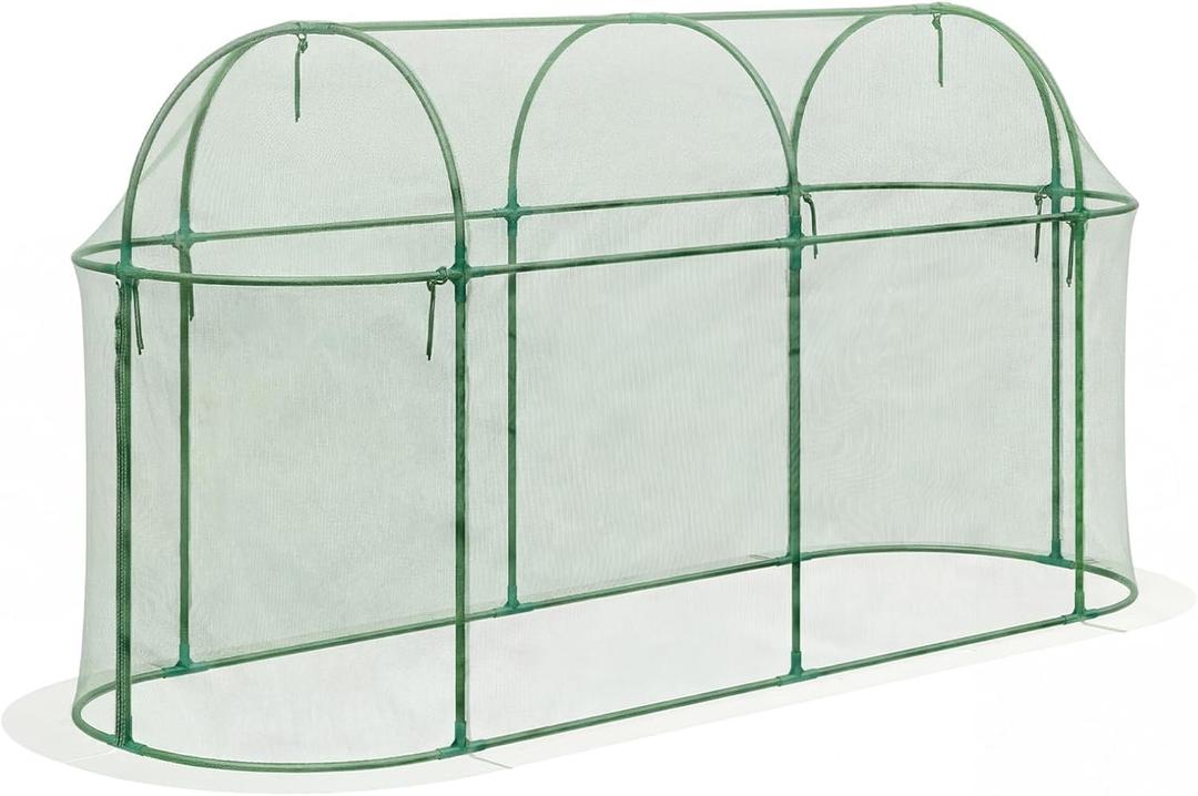 Aoodor 10 x 3 x 5 Ft Plant Protection Grow Tent Arched Roof Crop Cage with Side Netting Zippered Door for Protect Plants, Herbs, Fruits, Green