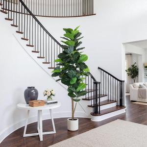 Artificial Fiddle Leaf Fig Tree 6FT with Planter Faux Trees Indoor Tall Artificial Tree, Stable Base, 84 Realistic Leaves, for Indoor/Outdoor Home Office Living Room Decor, Housewarming Gift