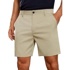 Future Flow Men's Golf Shorts 7 Inch Quick Dry Elastic Waist with Zipper Pockets Casual Dress Shorts for Men Work (30, Khaki)