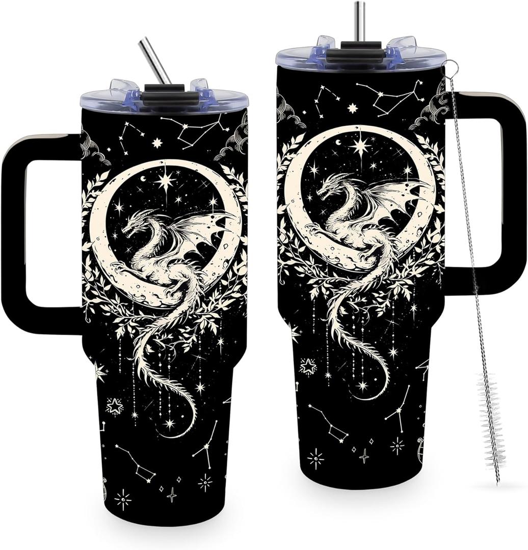 Dragon Gifts for Men Women, 40oz Tumbler with Handle for Dad Husband Boyfriend, Dragon Lover Gift for Birthday Christmas Thanksgiving Day