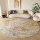 Beige Gold Round Rugs 6ft Washable Circle Area Rug for Entryway Kitchen, Non Slip Soft Low Pile Stain Resistant, Boho Circular Carpet for Living Room Bedroom Dorm Dining Room Table, Abstract