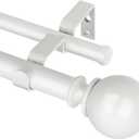 KAMANINA 1 Inch Double Curtain Rod for Windows 72 to 144 Inches (6-12 Feet), Ivory White Heavy Duty Drapery Rod, Adjustable Double Rods with Round Finals