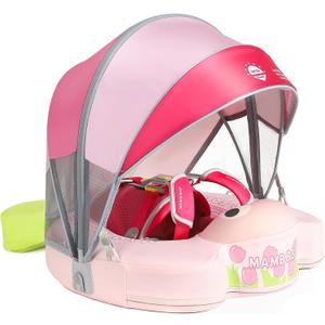 Mambobaby Float with Canopy and Tail New Upgraded Non-Inflatable Baby Pool Float Mambo Float Swim Trainer Solid Infant Swim Float Adjustable Pearl Foam Baby Swim Ring
