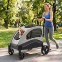 Dog Stroller for Large Dogs Up to 135 Lbs, Extra Large Pet Stroller with 360 Wheels & One-Foot Brake, Foldable All Terrain Pet Wagon with Ventilated Mesh, Adjustable Handle & Storage, Black