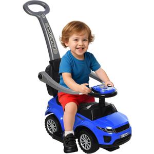 Aosom 3 in 1 Push Cars for Toddlers with Horn Music for 18-36 Months Blue