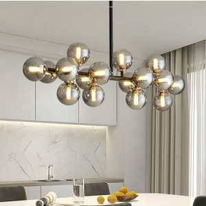 HOOMEDELIER 16 Lights Mid Century Modern Chandelier Black Linear Chandelier Light Fixture Glass Globe Sputnik Pendant Light for Indoor