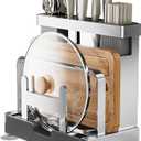 Multifunctional Cutting Board, Knife Drying Rack Kitchen Countertop Pot Lids Organizer, Knife Block Holder with Drain Tray Utensil Holders Bakeware Cookware Chopping Board Storage Stand