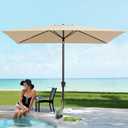 JEAREY 6.5x10ft Olefin Rectangular Patio Umbrella, Rectangle Outdoor Umbrellas with Auto Tilt Crank System, Market Table Umbrella UV Protection Fade-Resistant for Pool Deck Garden Yard, Beige