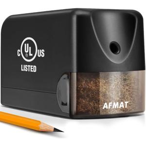 AFMAT PS13 Electric Pencil Sharpener, Heavy Duty Classroom Pencil Sharpeners for 6.5-8mm No.2/Colored Pencils, UL Listed Industrial Pencil Sharpener w/Stronger Helical Blade, Model S230 (Black)