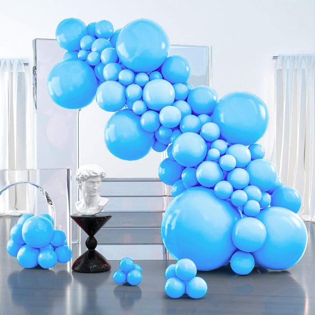 PartyWoo Bright Sky Blue Balloons, 100 pcs Matte Blue Different Sizes Pack of 36 Inch 18 Inch 12 Inch 10 Inch 5 Inch Blue for Balloon Garland Arch as Party Decorations, Blue-Y20
