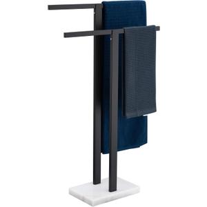 KOKOSIRI Bathroom Towel Racks 2-Tier Standing Towel Bars with Marble Base, Stainless Steel Freestanding Towels Holder, Thicken Steady Design, Matte Black THS0003-BK