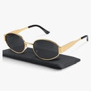 livho 2025 Trendy Oval Sunglasses - Stylish Polarized Shades for Everyday - Retro Metal Frames Grey/Gold