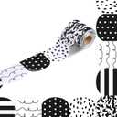 Fuutreo 50 Feet Black and White Scalloped Bulletin Board Border 5 Styles Black White Squiggles and Dots Classroom Borders Trim Rolled Die Cut for Bulletin Board Chalkboard School Teachers Wall Decor