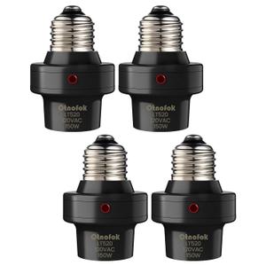 Light Sensor Socket, 300 Automatic Dusk to Dawn Photocell Sensor, E26/E27 Light Bulb Socket for Outdoor Lighting in Porch, Garage, and Wall Lights, UL Listed, Black, 4 Pack