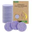 100-Count Compressed Facial Sponges for Washing face, Natural Cellulose Cosmetic Makeup Sponge for Facial Cleansing, Slight Exfoliating, Makeup Removal-(Purple Round Sponge)