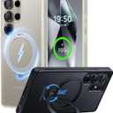 CASEKOO Patented 360 Spin Magnetic Stand for Samsung Galaxy S25 Ultra Case [18FT Military Drop Protection] [Compatible with MagSafe] Translucent Slim S25 Ultra Case 6.9'' 2025, Translucent White