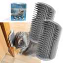 2 Pack Softer Self Groomer with Catnip Wall Corner Massage Comb Scratcher Grooming Brush Tool for Long & Short Fur Kitten Cats Dogs (Gray)