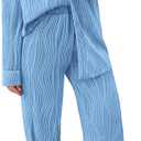 PrettyGarden Women's 2 Piece Sets 2026 Fall Casual Textured Button Down Shirt Wide Leg Pants Outfits Loungewear Tracksuit, L